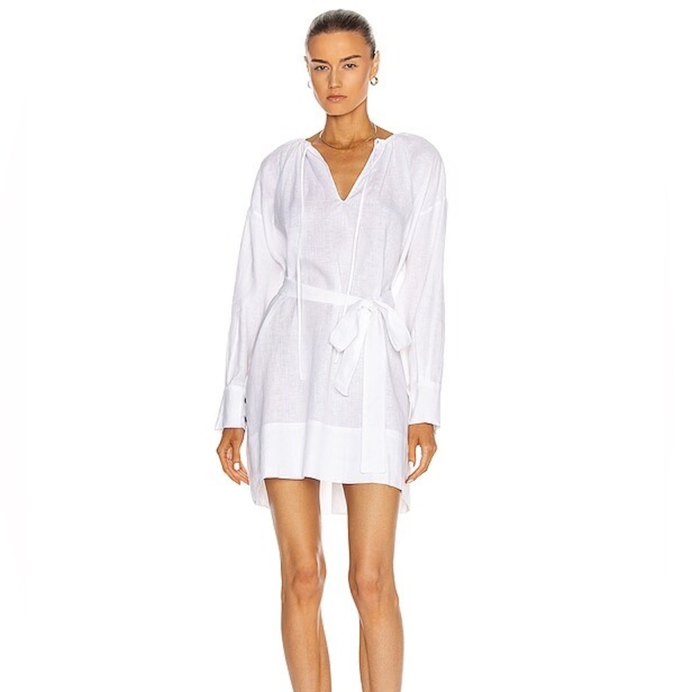 ASCENO White Linen Santorini Mini Dress size Small
